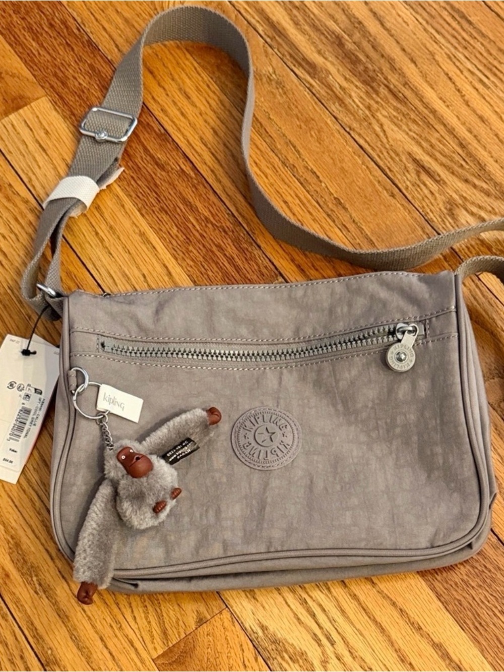 Kipling Gray Crossbody Messenger Bag with Monkey Charm
